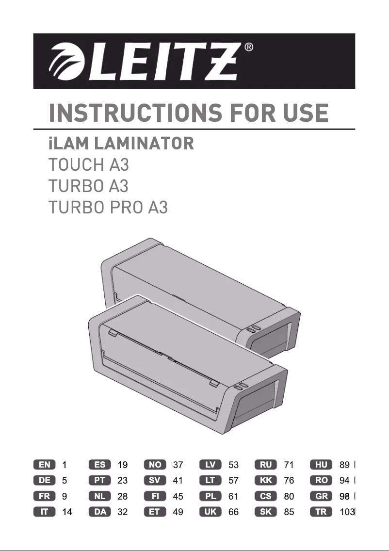 Page 1 of the manual User Manual Leitz iLAM Touch 2 Turbo A3