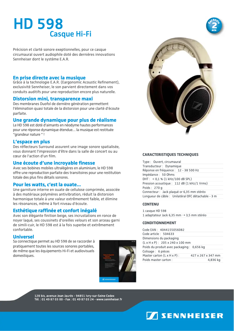 First page image of the manual for HD 598