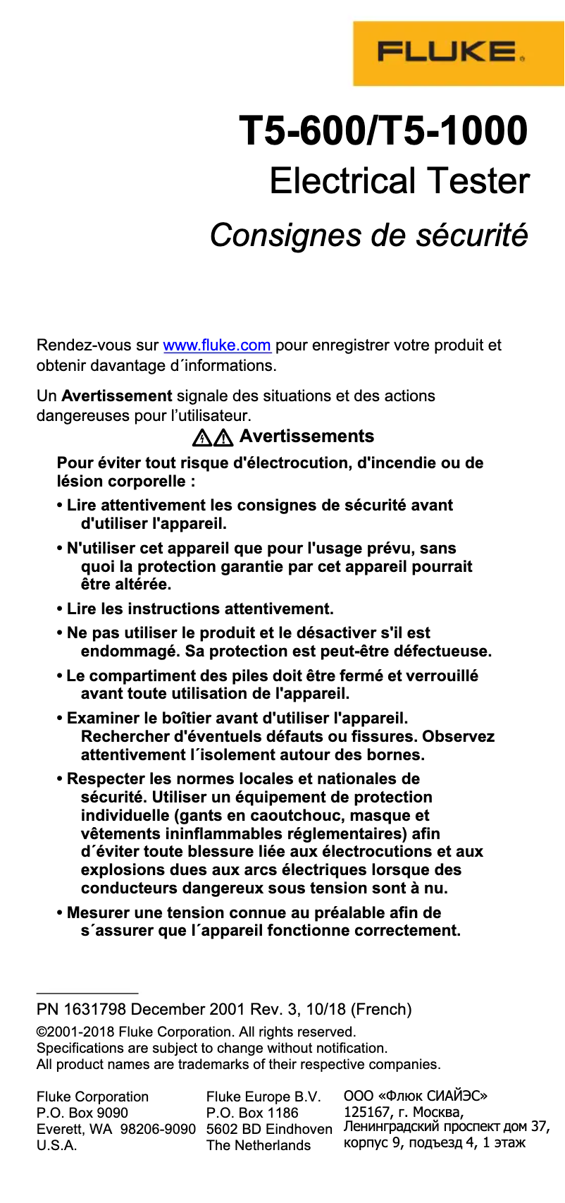 Page 1 of the manual User Manual Fluke T5-600
