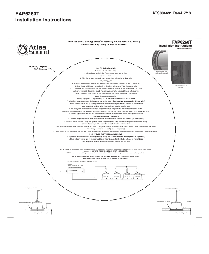 Page 1 of the manual Installation Guide Atlas Sound FAP6260T