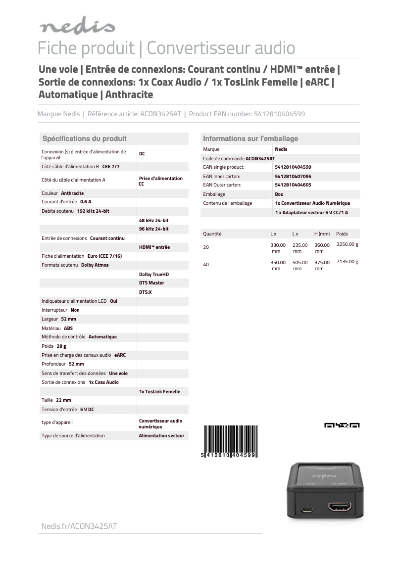 First page image of the manual for ACON3425AT