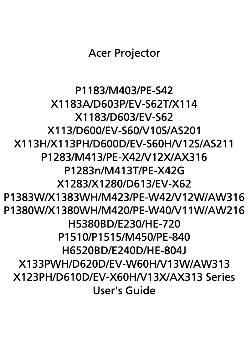 Page 1 of the manual User Manual Acer X133PWH
