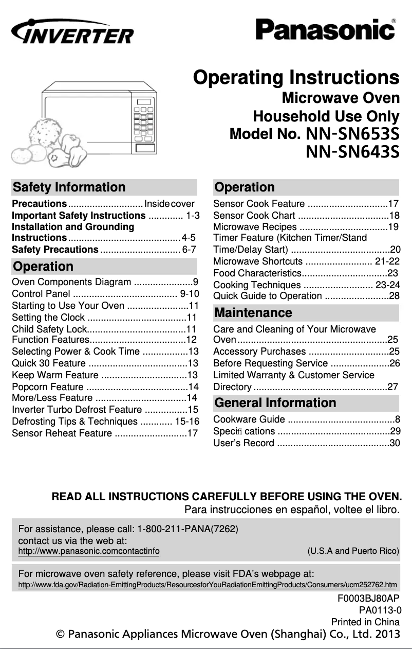 Page 1 of the manual User Manual Panasonic NN-SN643S