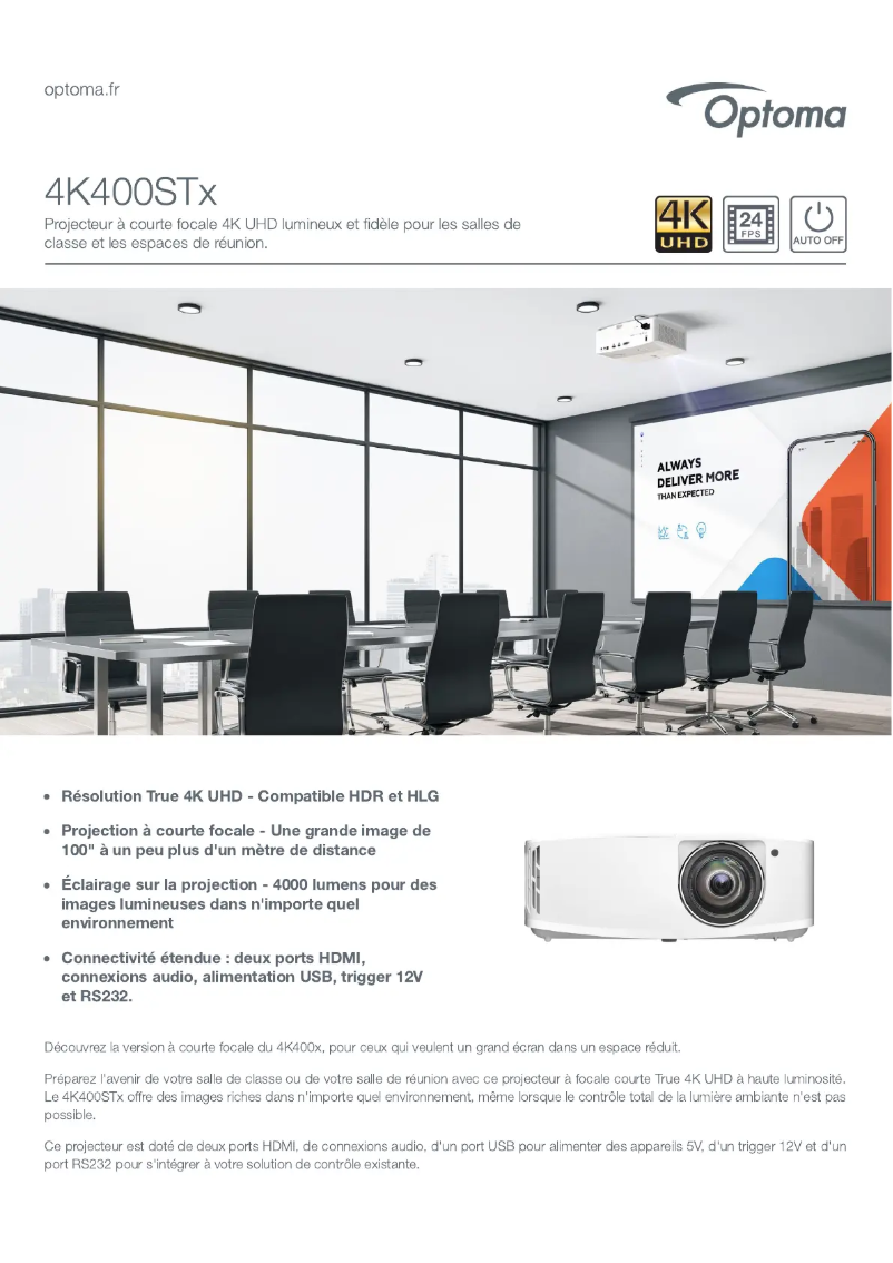 Page 1 of the manual Technical Sheet Optoma 4K400STx