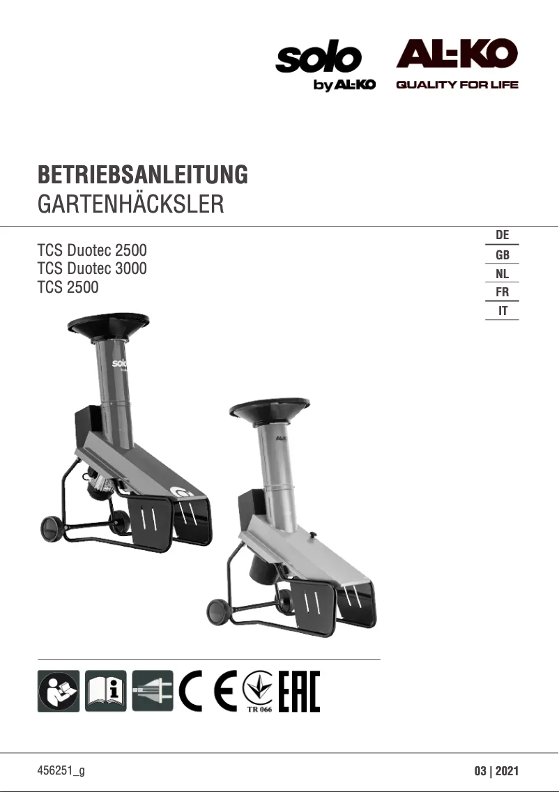 Image de la première page du manuel de l'appareil TCS Duotec 2500