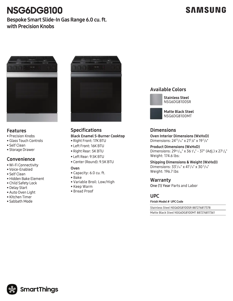 Page 1 of the manual Technical Sheet Samsung NSG6DG8100MT