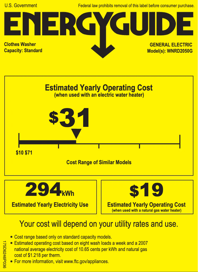 Page 1 of the manual Energy Label GE WNRD2050GWC