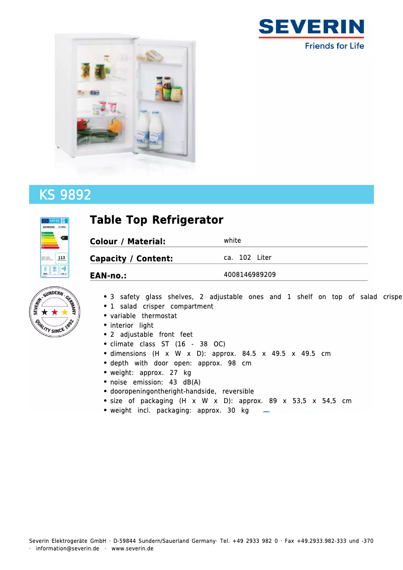 First page image of the manual for KS 9892