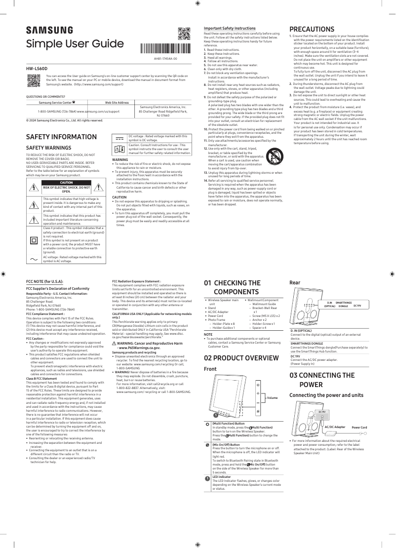 Page 1 of the manual Quick Start Guide Samsung HW-LS60D