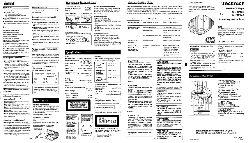 First page image of the manual for SL-XP160