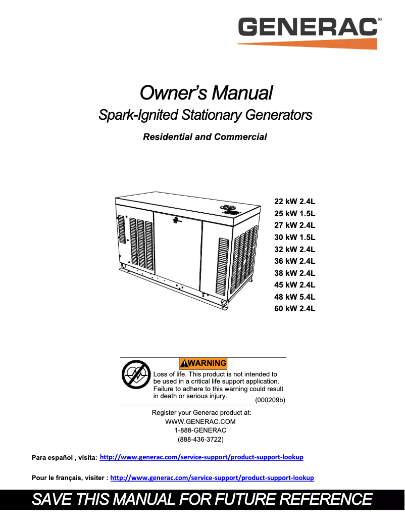Page 1 of the manual User Manual Generac RG04524JNSX
