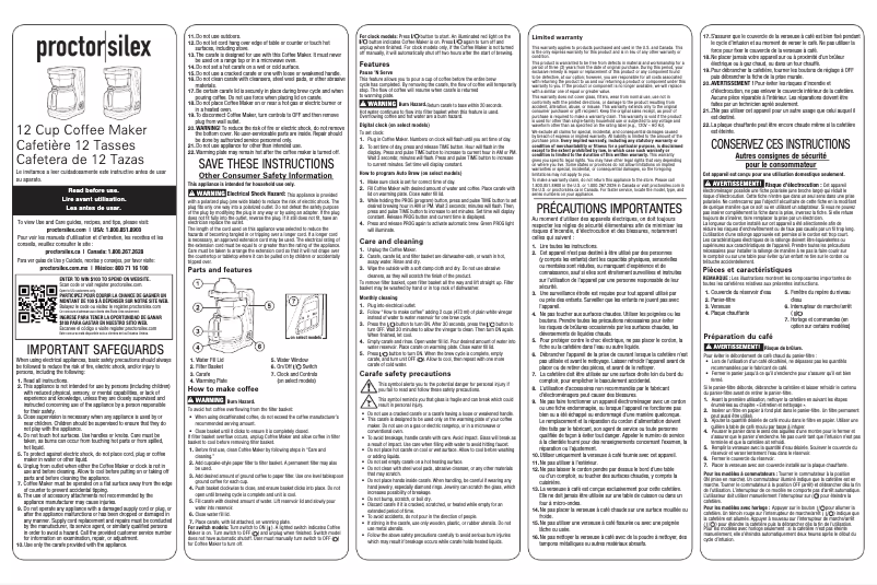 Page 1 of the manual User Manual Proctor Silex FrontFill 43685PS