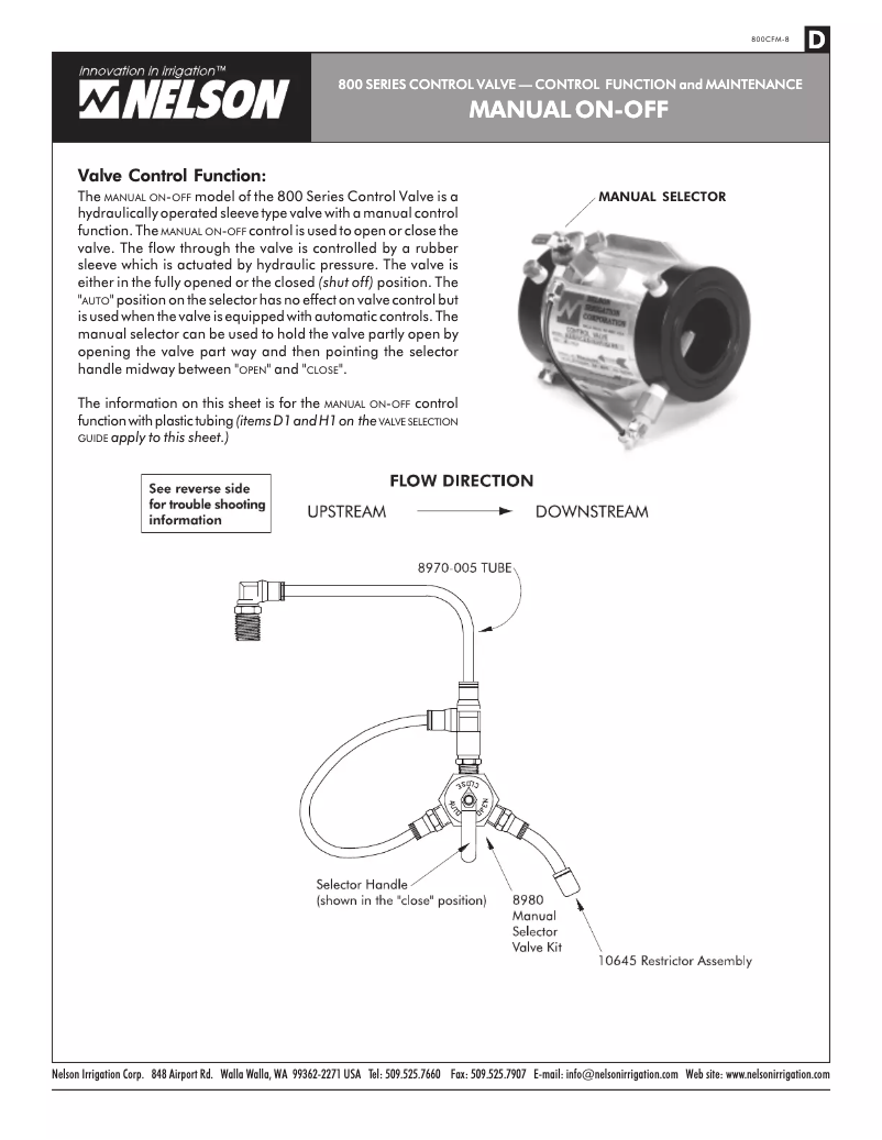 Page 1 of the manual User Manual Nelson 800 Series On/Off Valves
