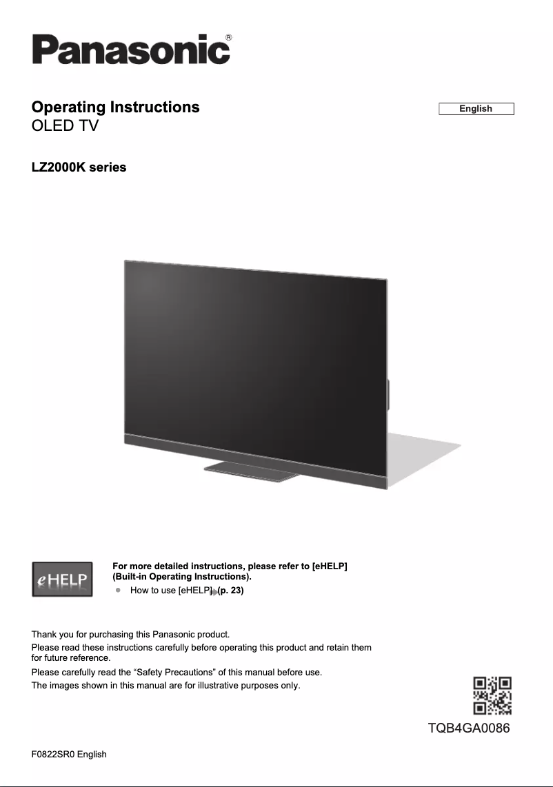 First page image of the manual for TH-77LZ2000K