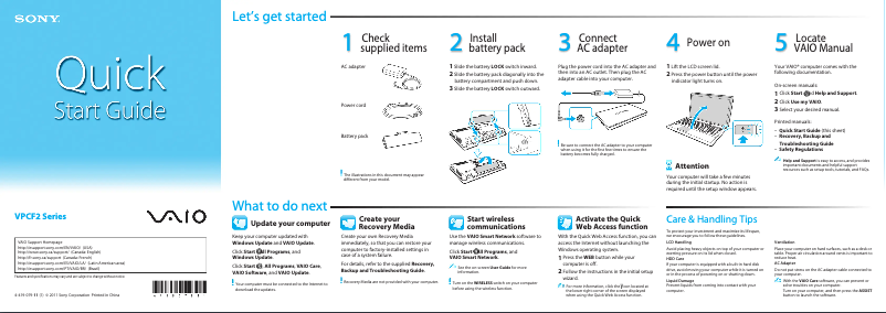 First page image of the manual for Vaio VPCF245