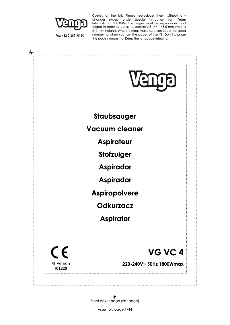 First page image of the manual for VG VC 4