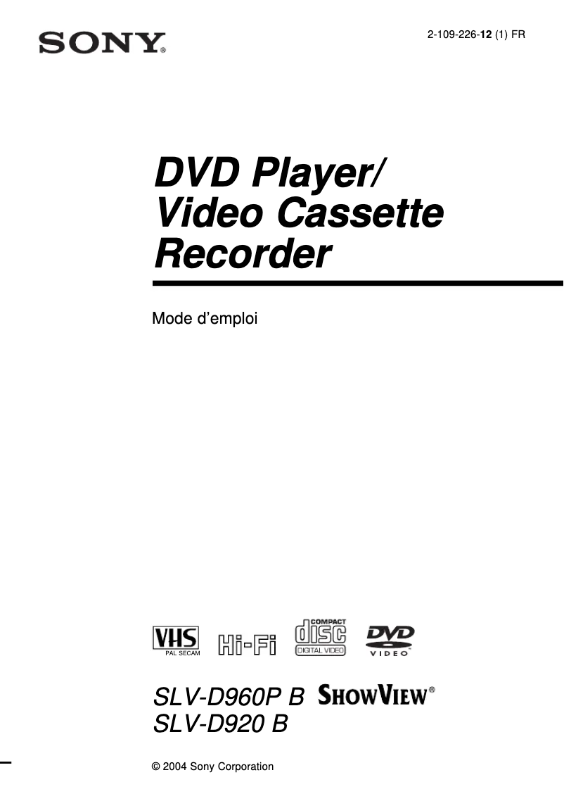 Image de la première page du manuel de l'appareil SLV-D960PB