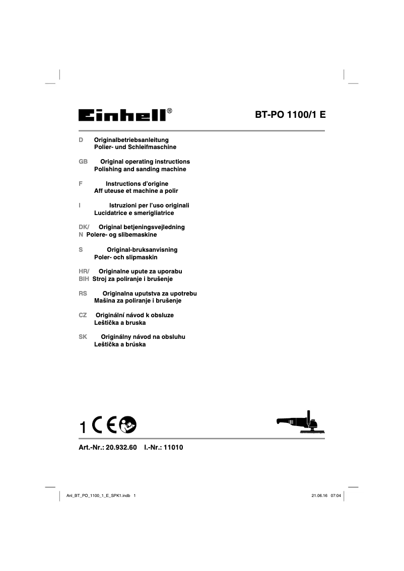 First page image of the manual for BT-PO 1100/1 E