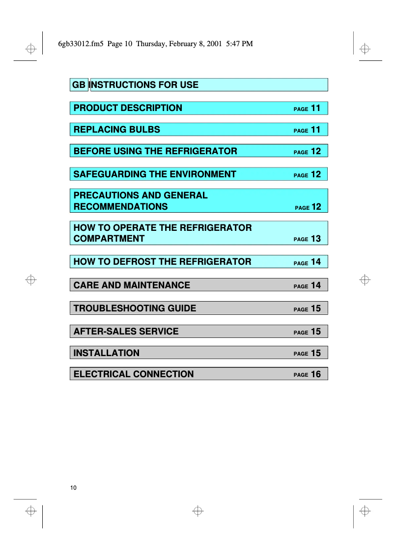 Page 1 de la notice Manuel utilisateur Whirlpool ARC 0060