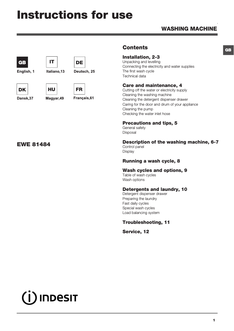 First page image of the manual for EWE 81484 B EU