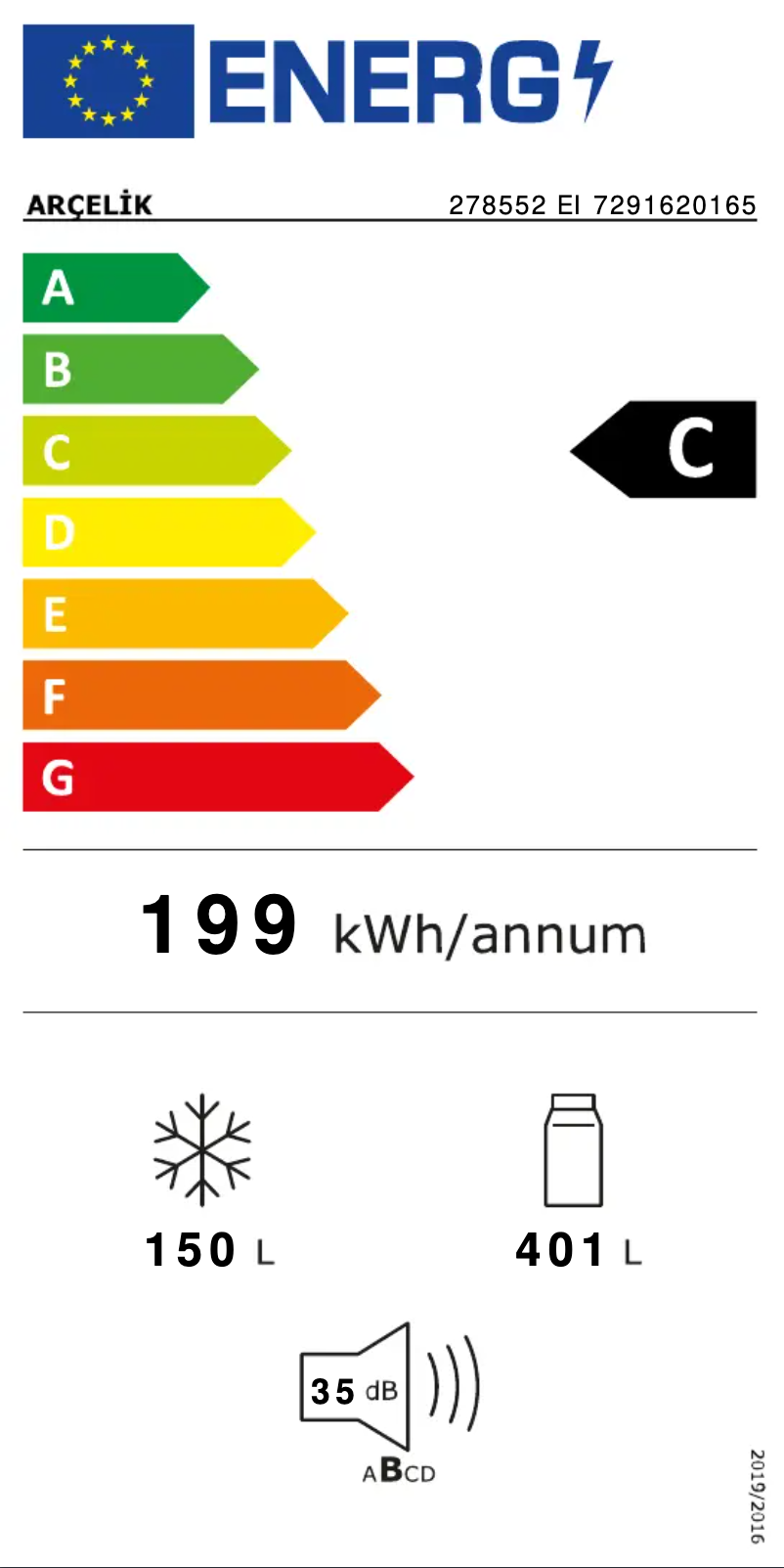 Page 1 of the manual Energy Label Arçelik 278552 EI