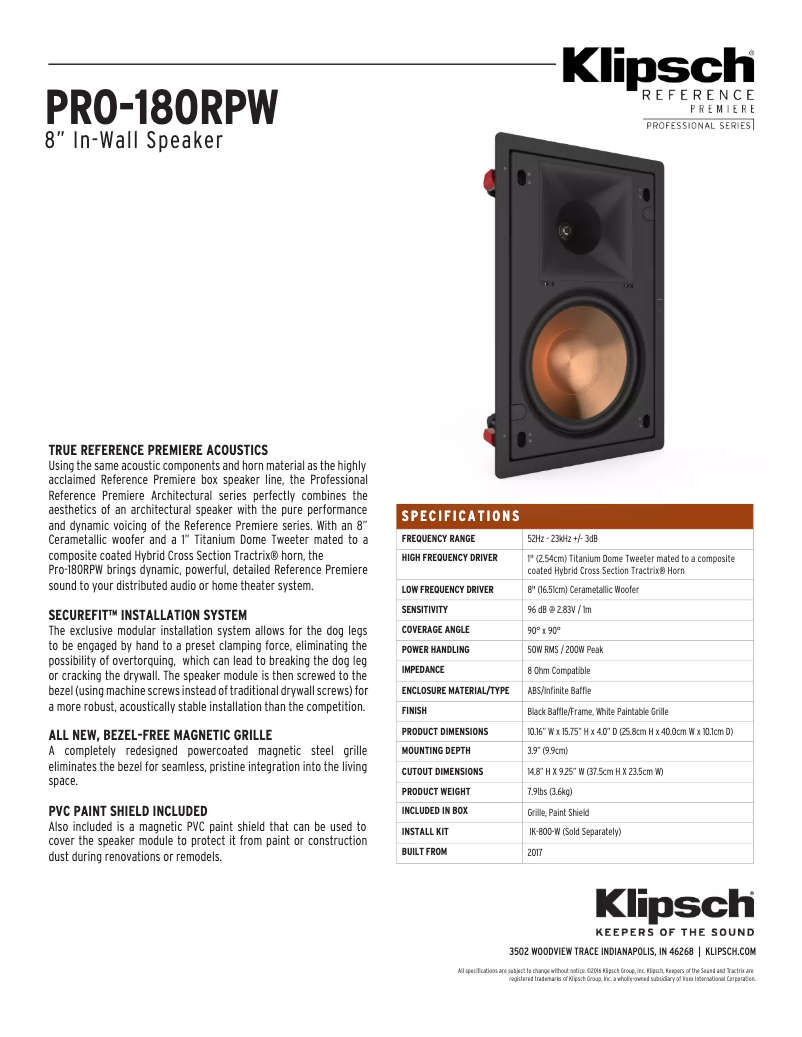 Page 1 of the manual User Manual Klipsch PRO-180RPW