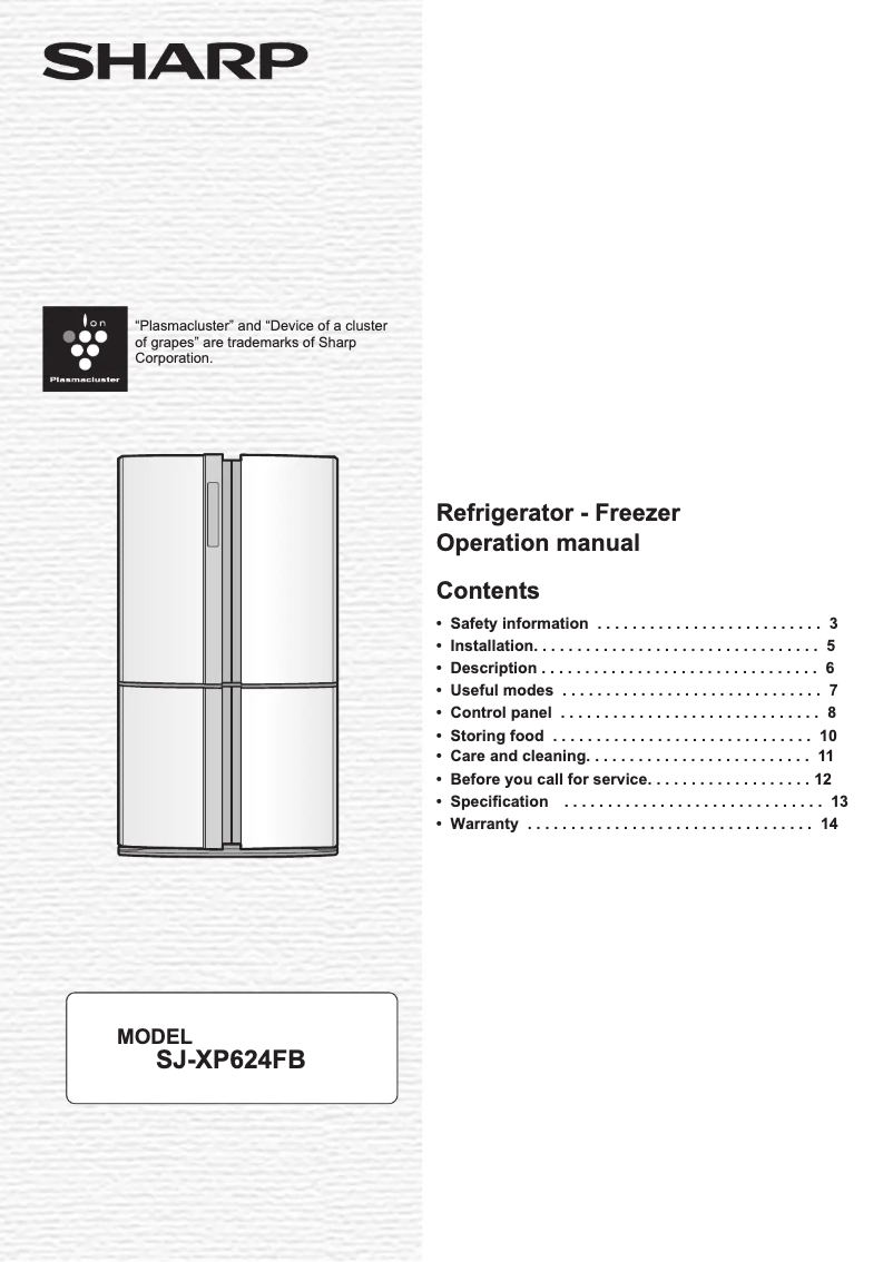 First page image of the manual for SJ-XP624FB