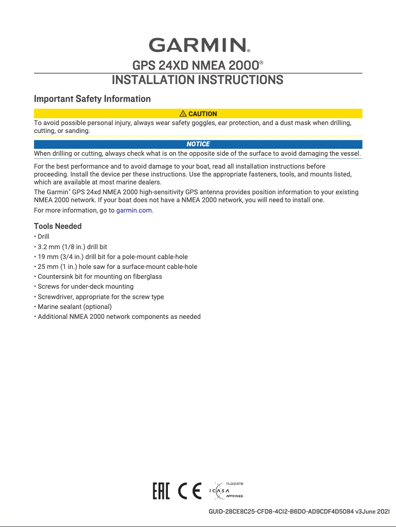 First page image of the manual for GPS 24xd NMEA 2000