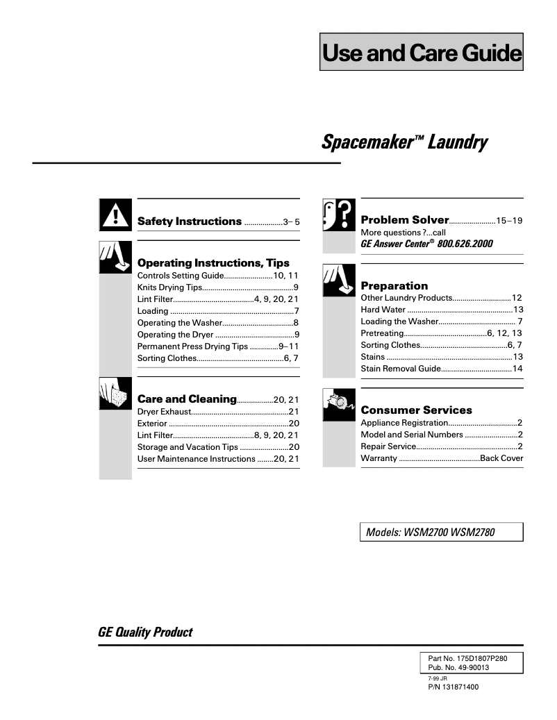 First page image of the manual for WSM2700WAA