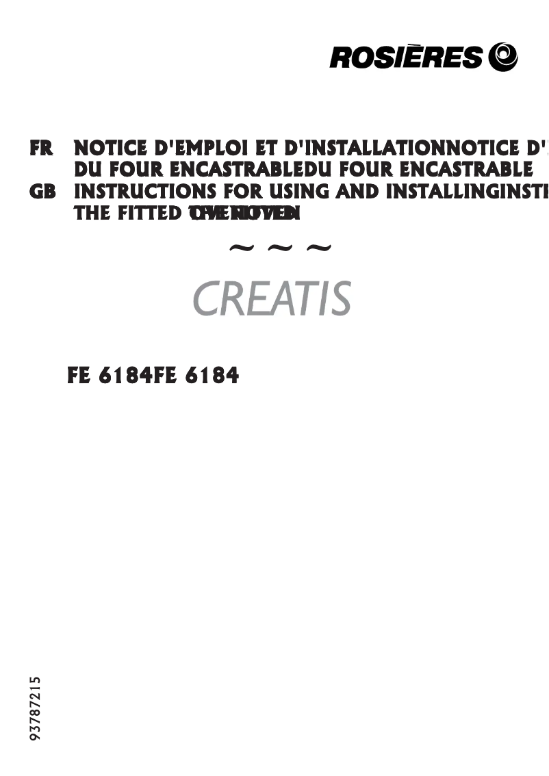 Page 1 of the manual User Manual Rosieres FE 6184 IN