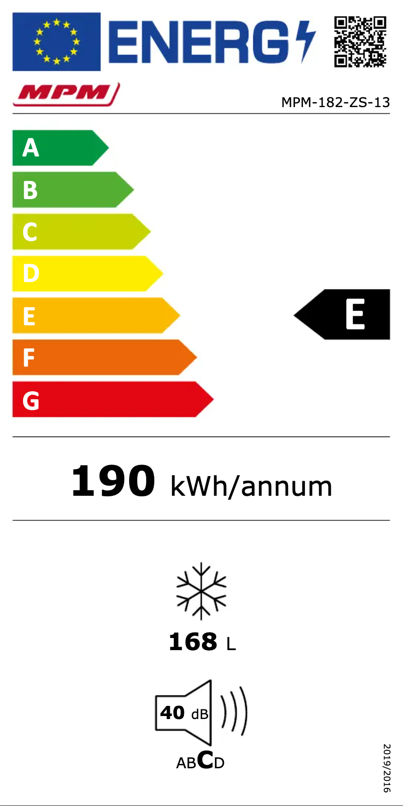 Page 1 of the manual Energy Label MPM MPM-182-ZS-13