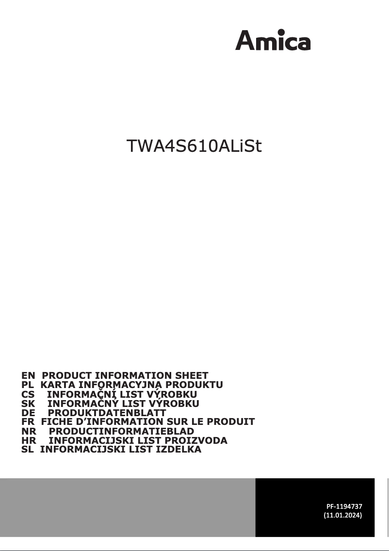First page image of the manual for TWA4S610ALiSt