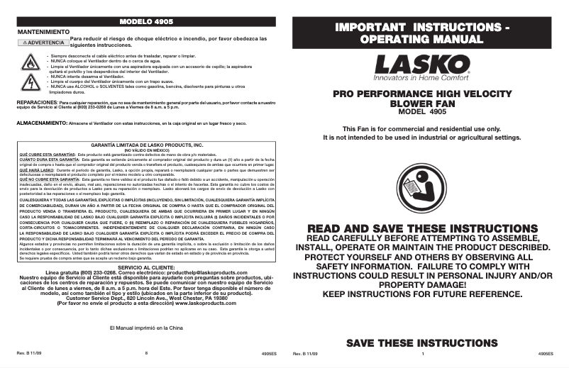 First page image of the manual for 4905