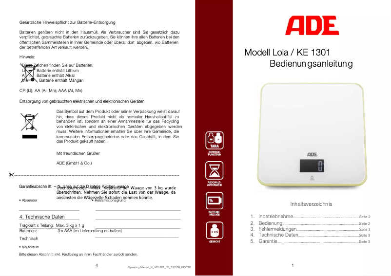 First page image of the manual for Lola KE 1301