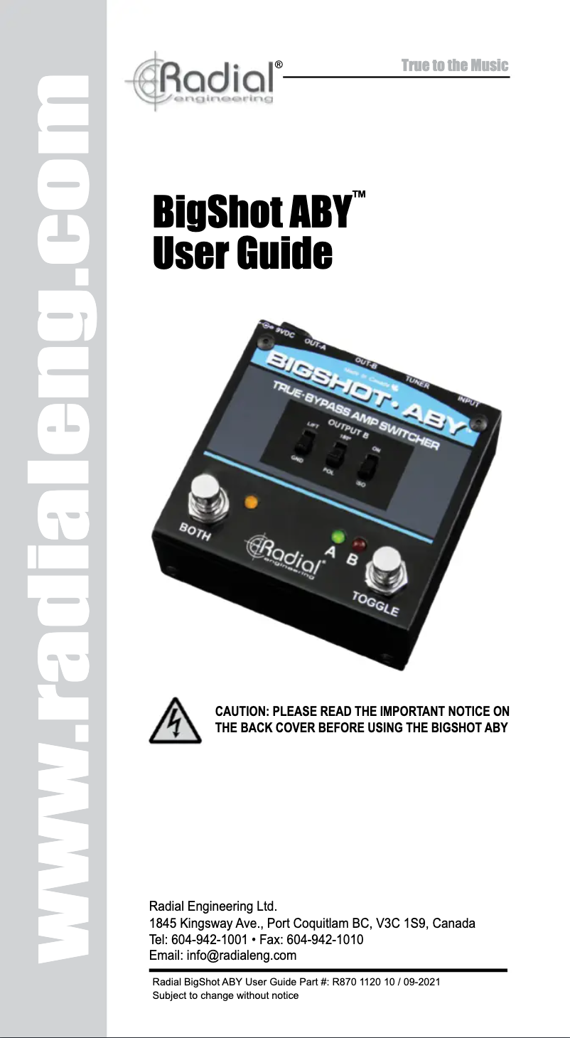 First page image of the manual for BigShot