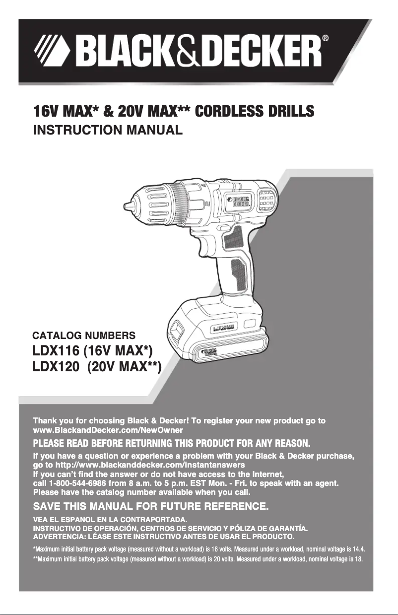 Page 1 of the manual User Manual Black & Decker LDX116C