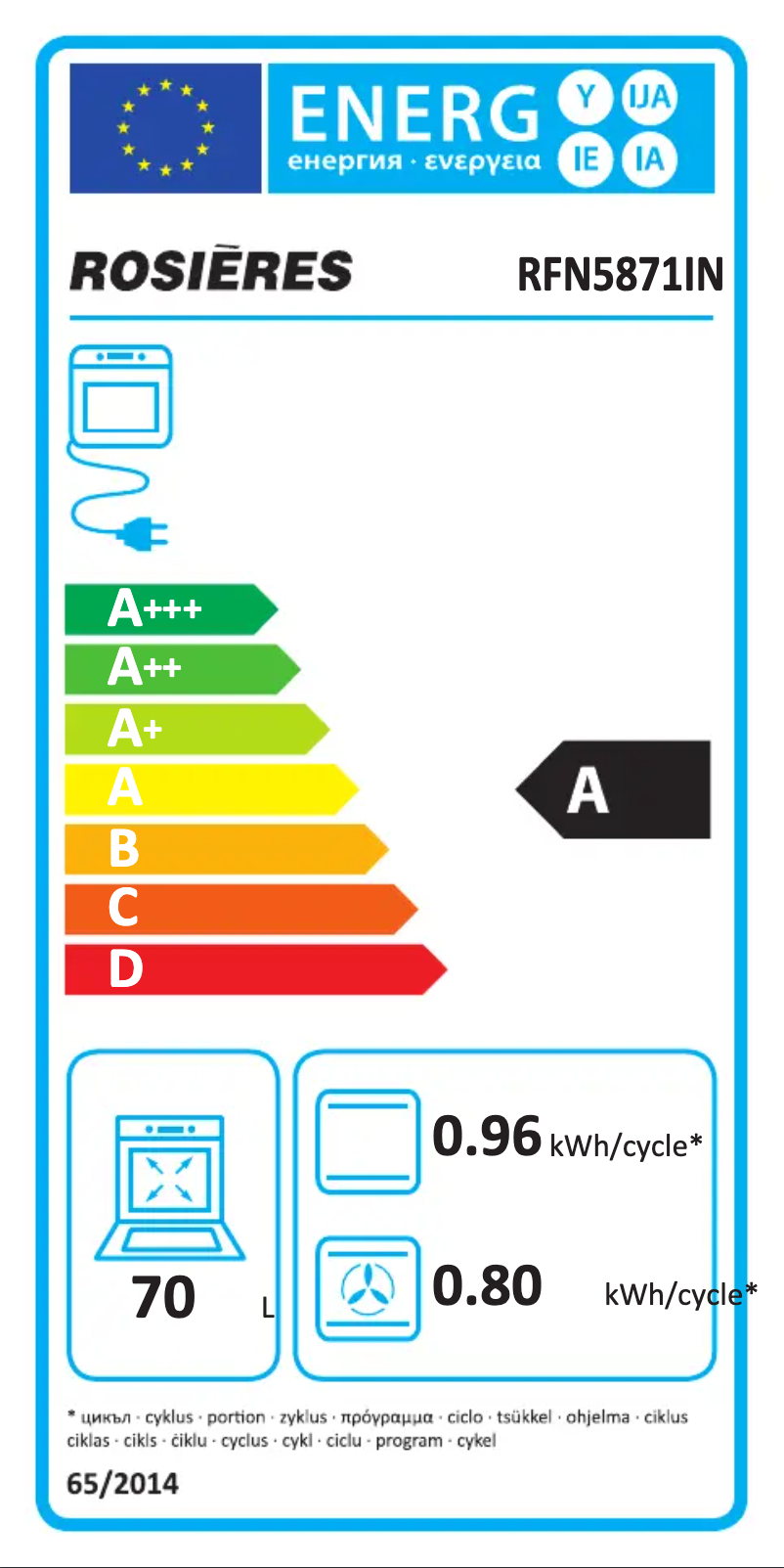 Page 1 of the manual Energy Label Rosieres RFN 5871 IN
