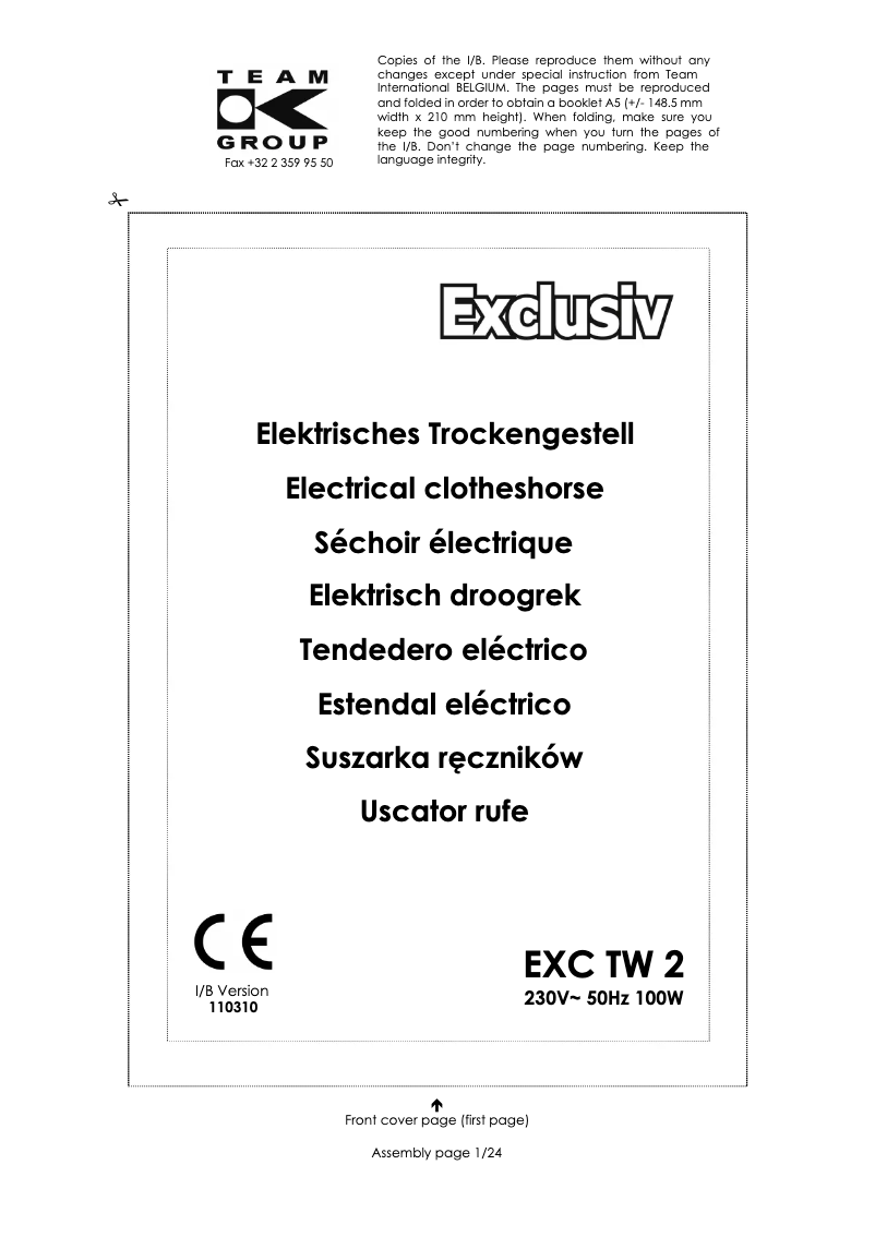 First page image of the manual for EXC TW 2