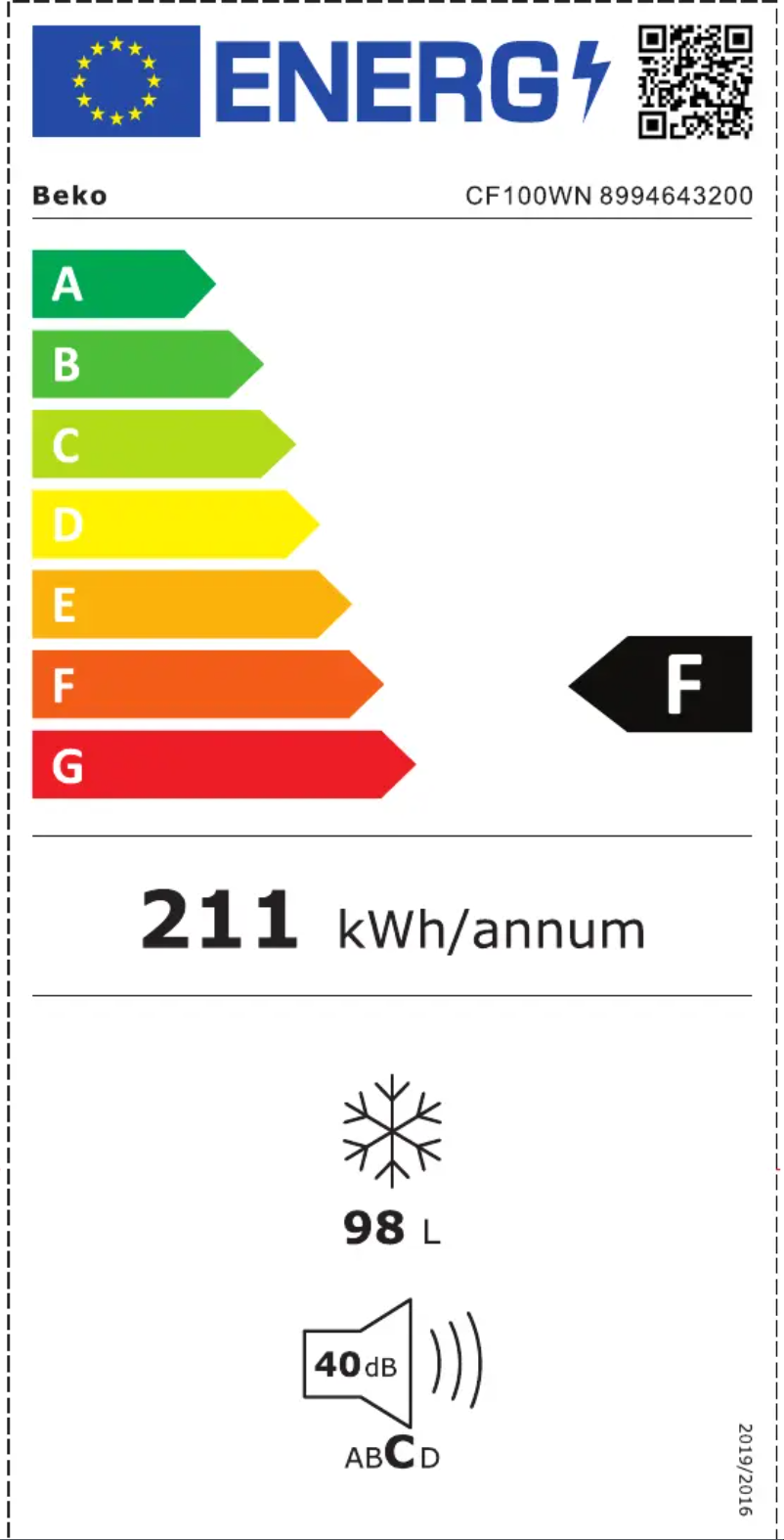 Page 1 of the manual Energy Label Beko CF100WN