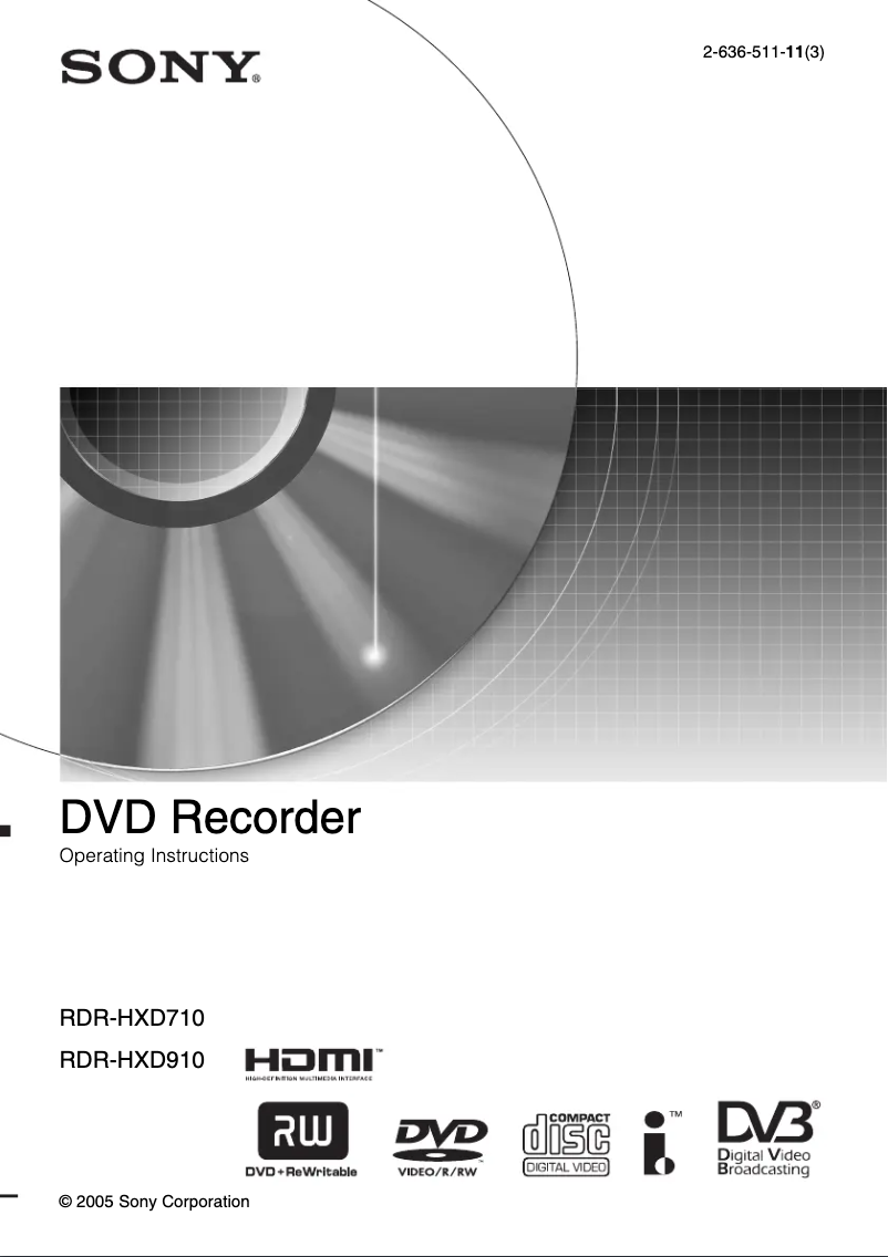 First page image of the manual for RDR-HXD910