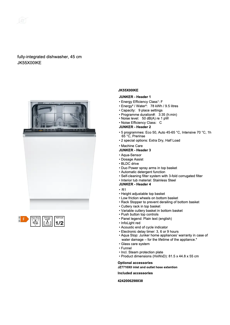 Page 1 of the manual Technical Sheet Junker JK55X00IKE
