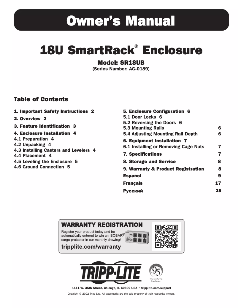 Page 1 of the manual User Manual Tripp Lite SmartRack SR18UB