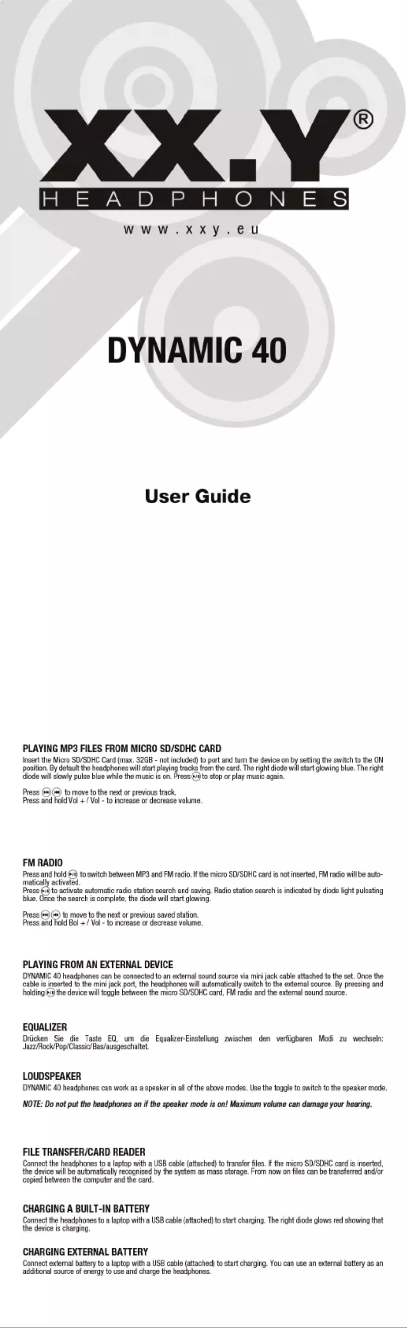 First page image of the manual for Dynamic 40