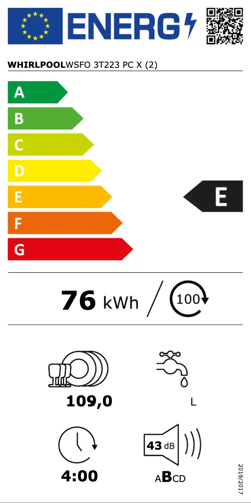 Page 1 of the manual Energy Label Whirlpool WSFO 3T223 PC X