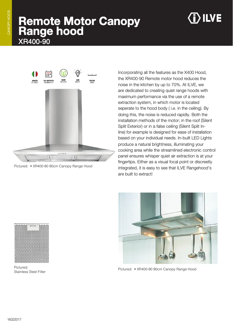 Page 1 of the manual Technical Sheet Ilve XR400/90