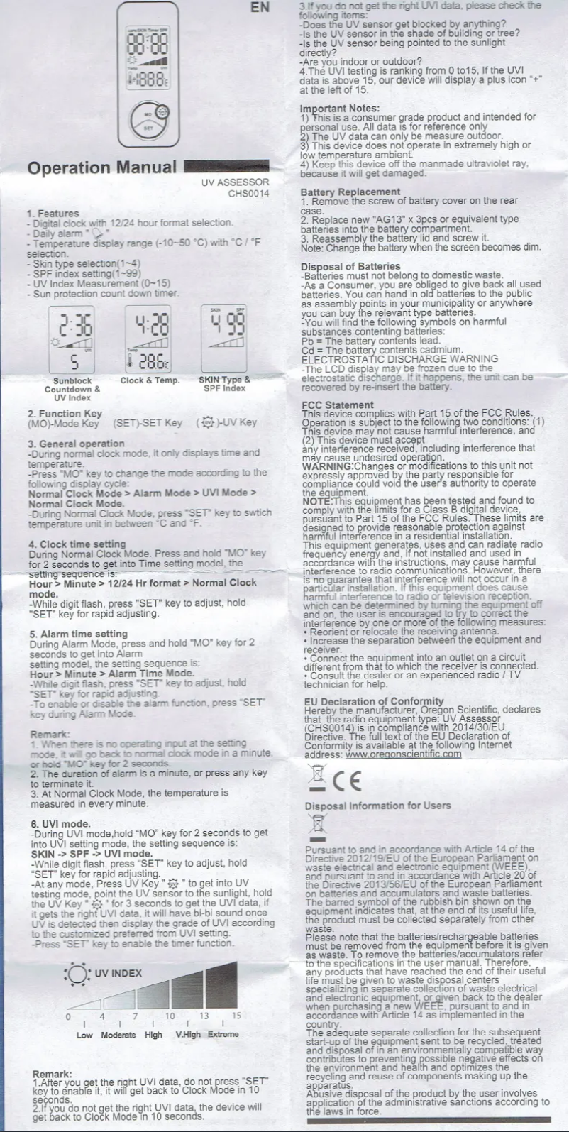 Page 1 of the manual User Manual Oregon Scientific CHS0014