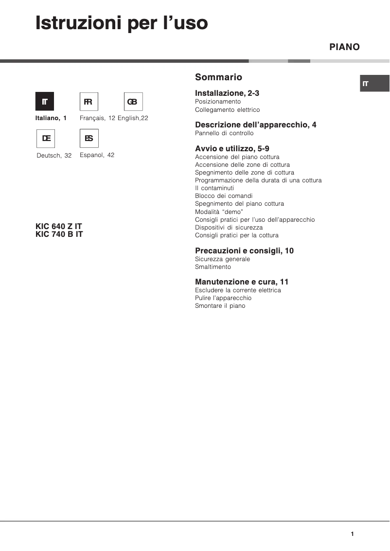 Page 1 of the manual User Manual Hotpoint Ariston KIC 740 B IT