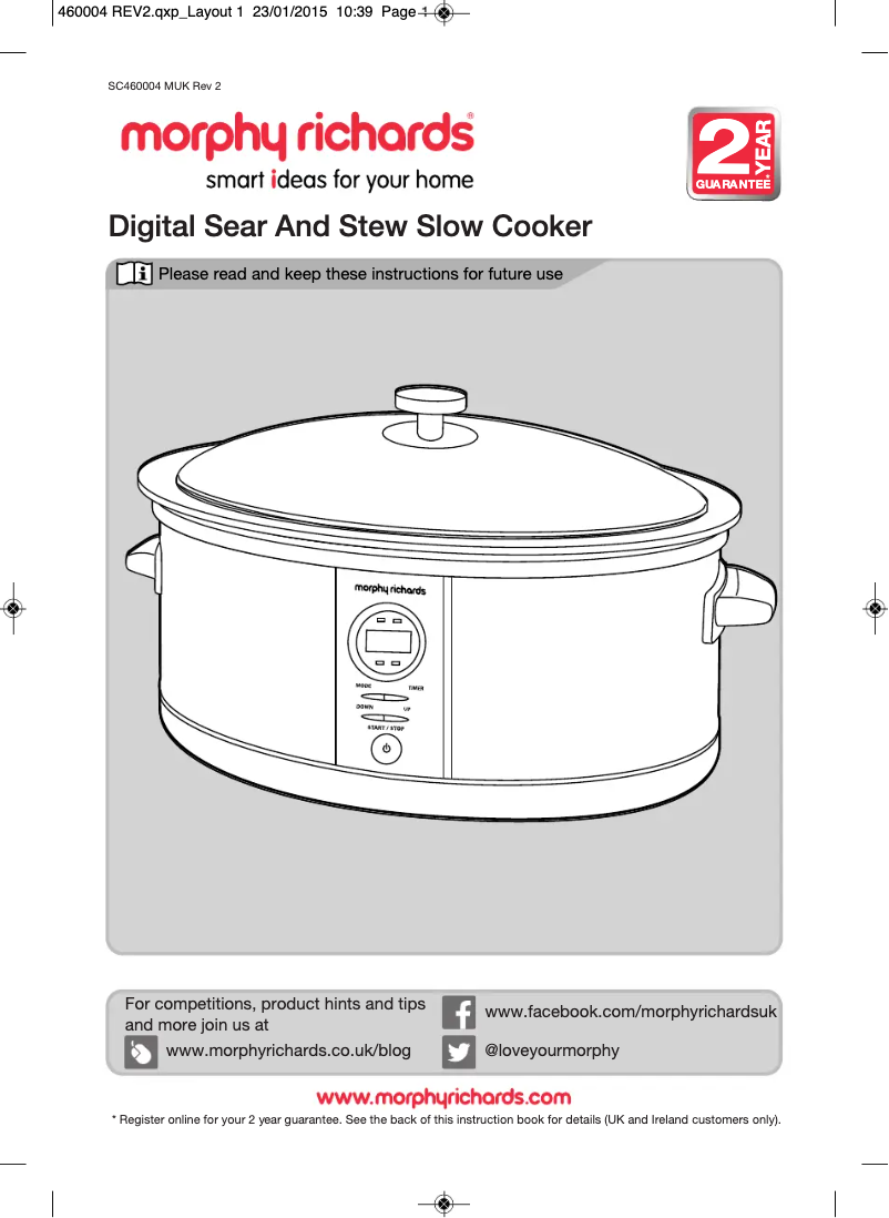 Page 1 of the manual User Manual Morphy Richards 461003