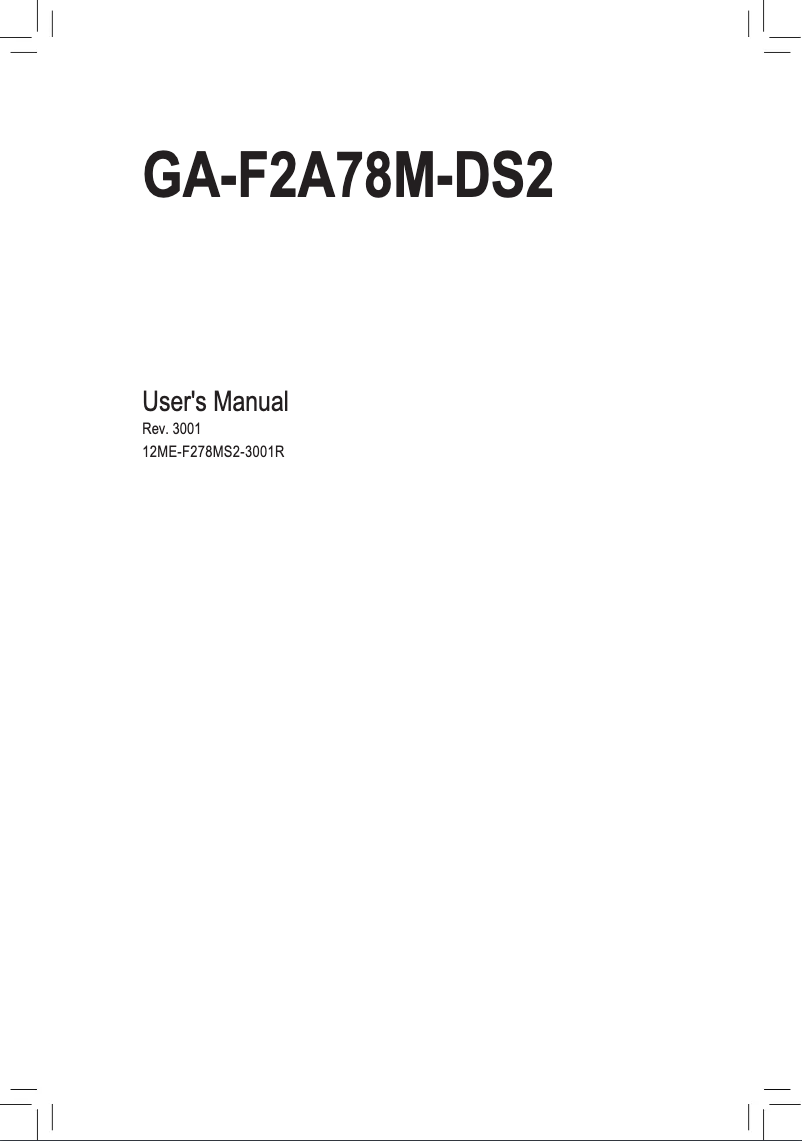 First page image of the manual for GA-F2A78M-DS2