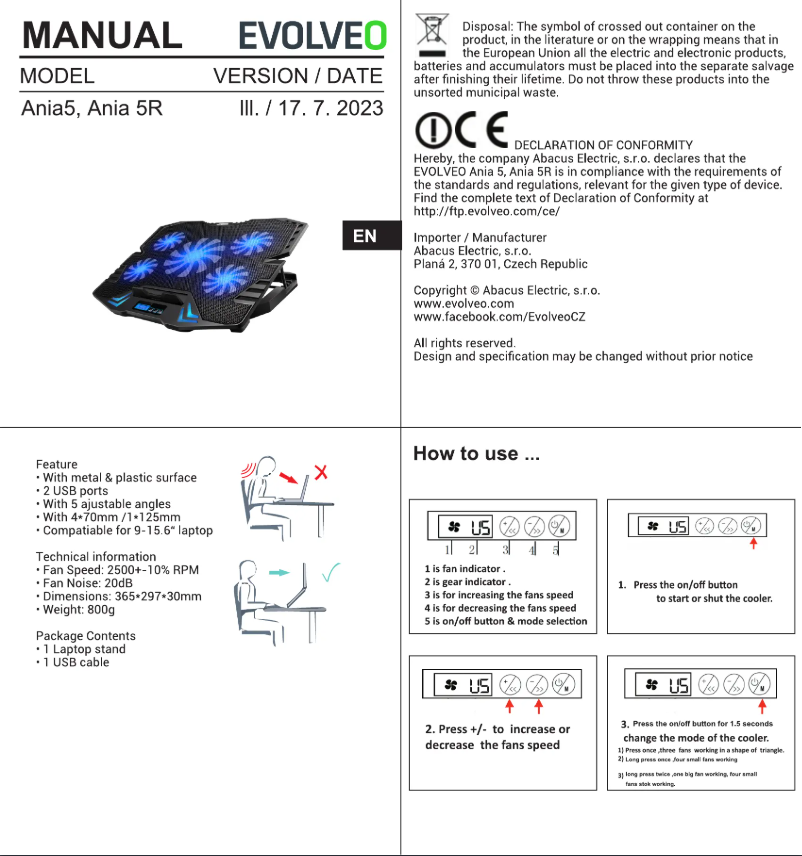 First page image of the manual for Ania 5R